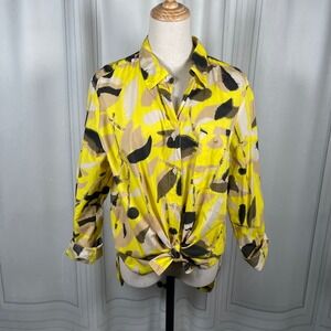 Masai Copenhagen Yellow Abstract Print Cotton Button Blouse M